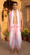 Self Lined White Dobby Dhoti Dupatta with Red Border