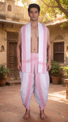 Self Lined White Dobby Dhoti Dupatta with Red Border