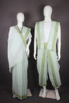 Traditional Handloom Couple Set in Sea Green with Self Line and Green Dobby Border