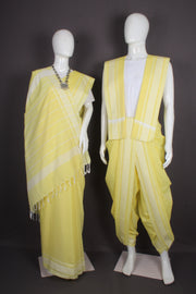 Traditional Handloom Cotton Saree and Dhoti Dupatta Set