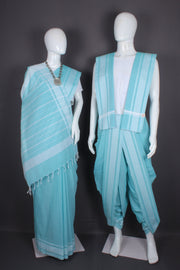 Traditional Handloom Joda Set in Powder Blue with Steel Gray Dobby Border