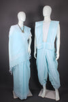 Traditional Handloom Couple Set in Sky Blue with White Dobby Border