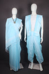 Traditional Handloom Couple Set in Sky Blue with White Dobby Border