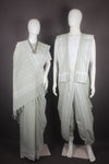 Traditional Handloom Couple Set in Light Sage Green and White Dobby Border