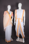 Traditional Handloom Joda Set in White with Orange Dobby Border