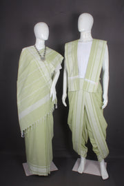 Moss Green Dobby Aahar Joda with Off White Border