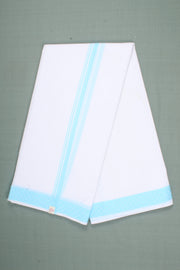 Handloom Dobby Dhoti Dupatta Set with Blue Stripe