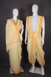 Traditional Handloom Joda Set in Yellow with Orange Dobby Border