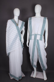 Traditional Handloom Joda Set in White with Pine Green Dobby Border