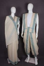 Traditional Handloom Joda Set in Cream with Pine Green Dobby Border