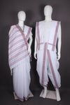 Traditional Handloom Joda Set in White with Brown Dobby Border