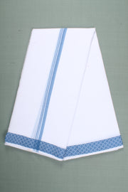 White Dobby Dhoti Dupatta with Blue Border