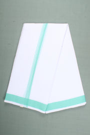 White Dobby Dhoti Dupatta with Sea Green Border