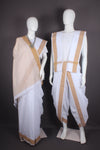 Traditional Handloom Joda Set in White with Sepia Yellow Dobby Border