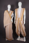 Traditional Handloom Couple Set in Sepia with Brown Dobby Border