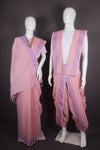 Traditional Handloom Couple Set in Punch Pink with Purple Dobby Border