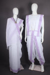 Traditional Handloom Couple Set in White with Purple Dobby Border