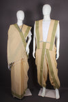 Traditional Handloom Couple Set in Cyber Yellow with Green Dobby Border