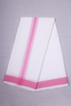 White Dobby Dhoti Dupatta with Magenta Border