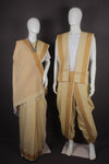 Traditional Handloom Couple Set in Yellow with Mustard Yellow Dobby Border