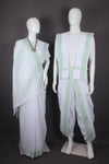 Traditional Handloom Couple Set in White with Sea Green Dobby Border