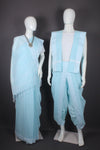 Traditional Handloom Couple Set in Sky Blue with White Dobby Border