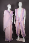 Traditional Handloom Couple Set in Peach with Purple Dobby Border
