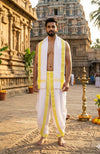 White Dobby Dhoti Dupatta with Yellow Border