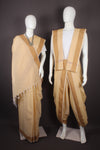 Traditional Handloom Couple Set in Yellow with Brown Dobby Border