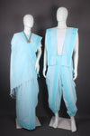 Traditional Handloom Couple Set in Sky Blue with Sky Blue Dobby Border