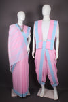 Traditional Handloom Couple Set in Pink with Sky Blue Dobby Border