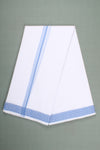 White Dhoti Dupatta with Blue Dobby Border