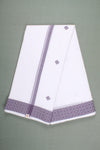 White Dhoti Dupatta with Butis and Purple Dobby Border