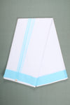 White Dhoti Dupatta with Sky Blue Dobby Border