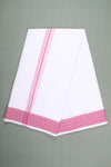 White Dhoti Dupatta with Magenta Dobby Border