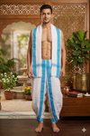 White Dobby Dhoti Dupatta with Blue Border