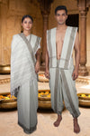Traditional Handloom Couple Set in Laurel Green with Army Green Dobby Border