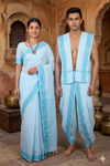 Traditional Handloom Couple Set in Sky Blue with Sky Blue Dobby Border