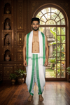 White Dobby Dhoti Dupatta with Green Border