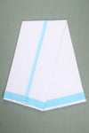 White Dhoti Dupatta with Sky Blue Dobby Border