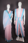 Traditional Handloom Couple Set in Pink with Sky Blue Dobby Border