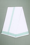 White Dhoti Dupatta with Sea Green Dobby Border