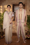 Traditional Handloom Couple Set in Ecru and Onion Dobby Border