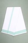 White Dhoti Dupatta with Sea Green Dobby Border