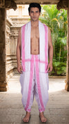 White Dobby Dhoti Dupatta with Magenta Border