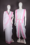 Traditional Handloom Couple Set in White and Pink Dobby Border