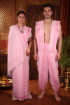 Traditional Handloom Couple Set in Baby Pink and Pink Dobby Border