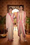 Traditional Handloom Couple Set in Ecru and Magenta Dobby Border
