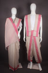 Traditional Handloom Couple Set in Ecru and Magenta Dobby Border