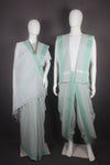 Traditional Handloom Couple Set in Light Sage Green and Green Dobby Border